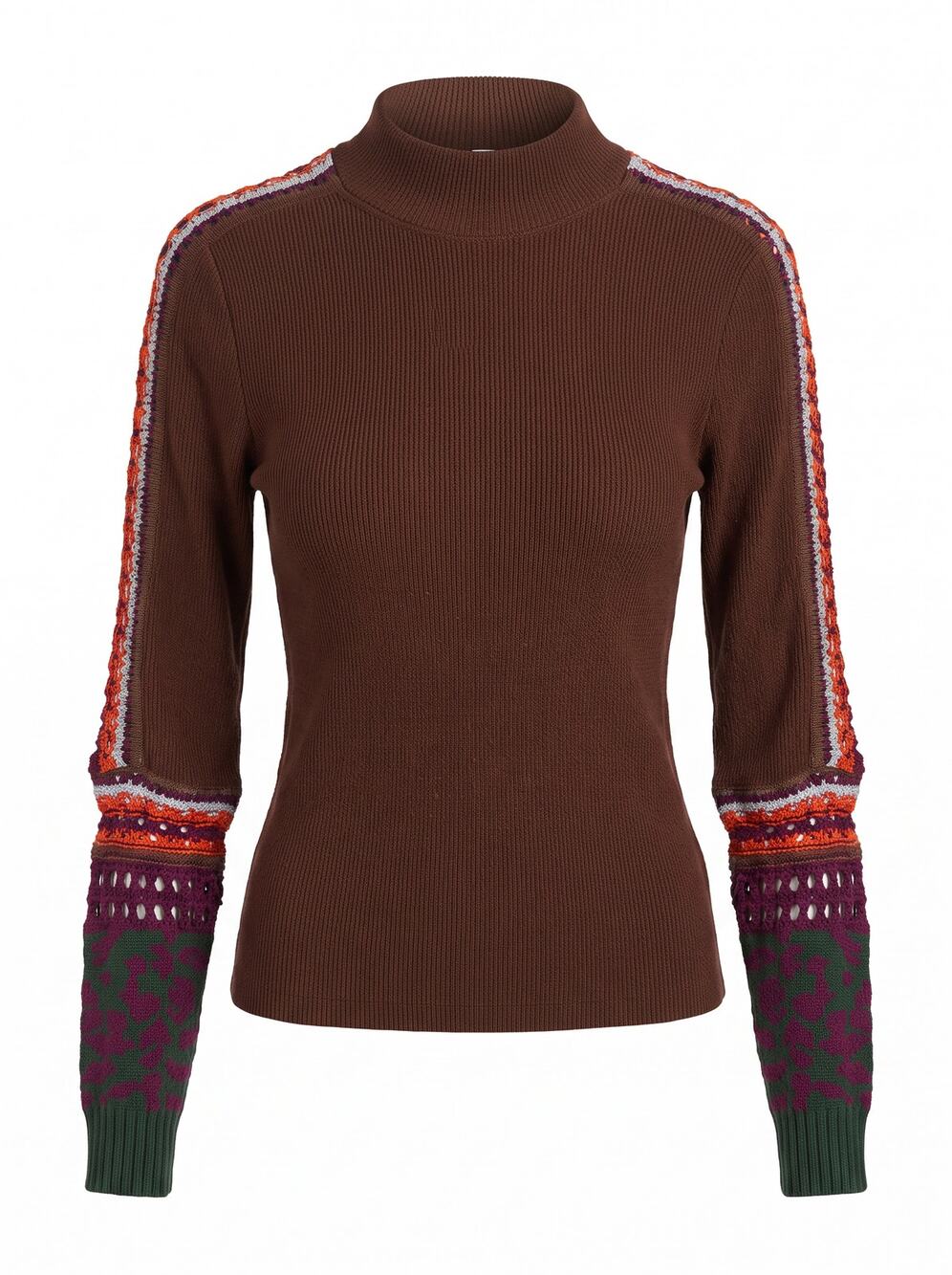 NWT Free People Crochet Sleeve Mock Neck Sweater Top Brown XS